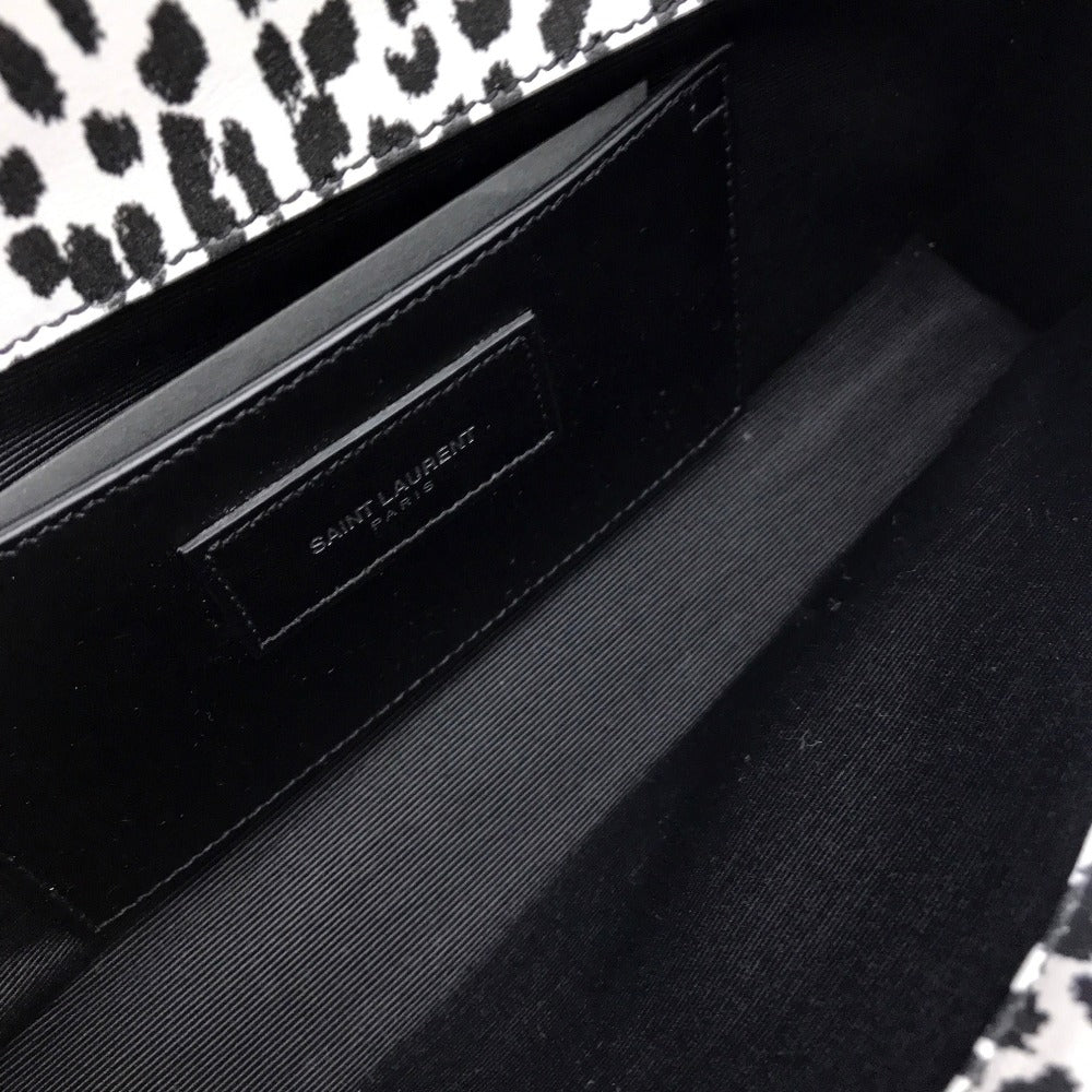 SAINT LAURENT PARIS 326079 Cassandra Leopard Print Bag, Party Bag, Second Bag, Clutch Bag, Calf Leather, Women's, White/Black