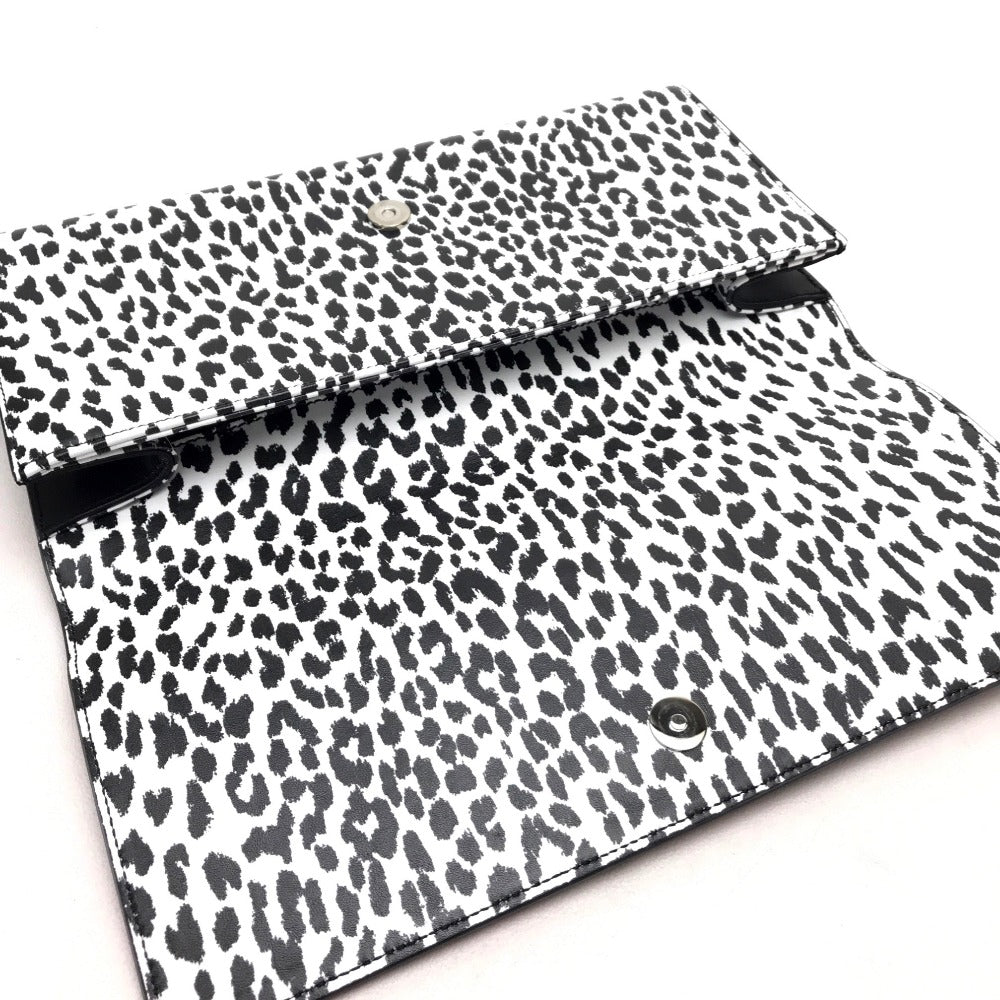 SAINT LAURENT PARIS 326079 Cassandra Leopard Print Bag, Party Bag, Second Bag, Clutch Bag, Calf Leather, Women's, White/Black