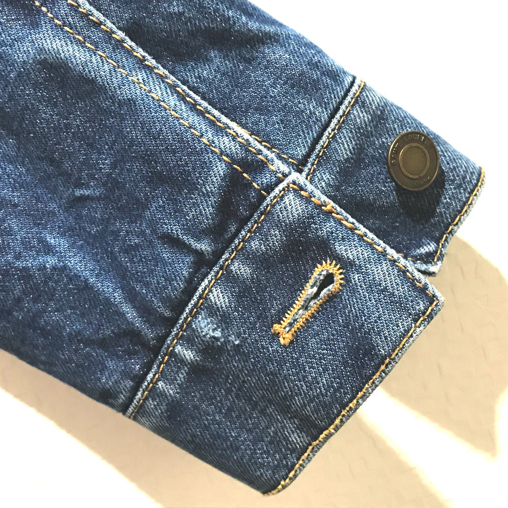 SAINT LAURENT PARIS 483202 YZ883 Logo Monogram Maxi Patch Boa Denim Jacket Cotton Women's Denim Blue x White