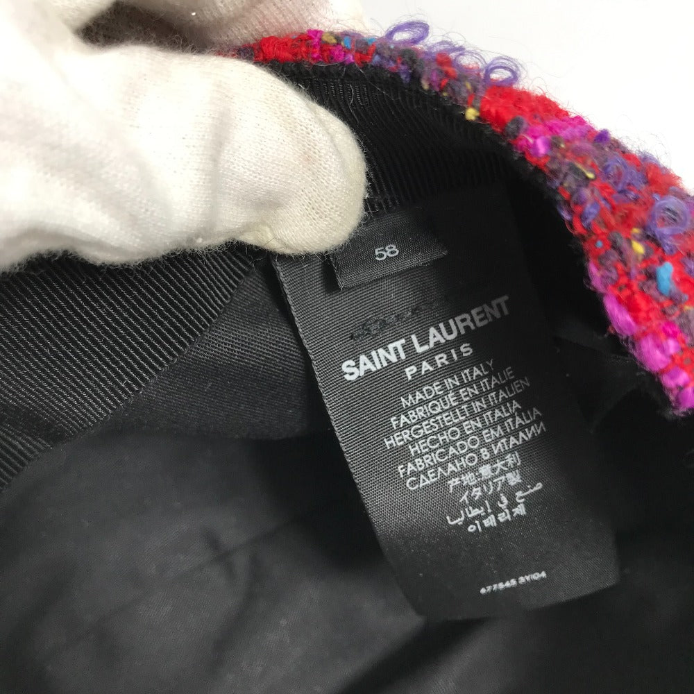 SAINT LAURENT PARIS 677545 Logo Tweed Baseball Cap, Wool, Women's, Red