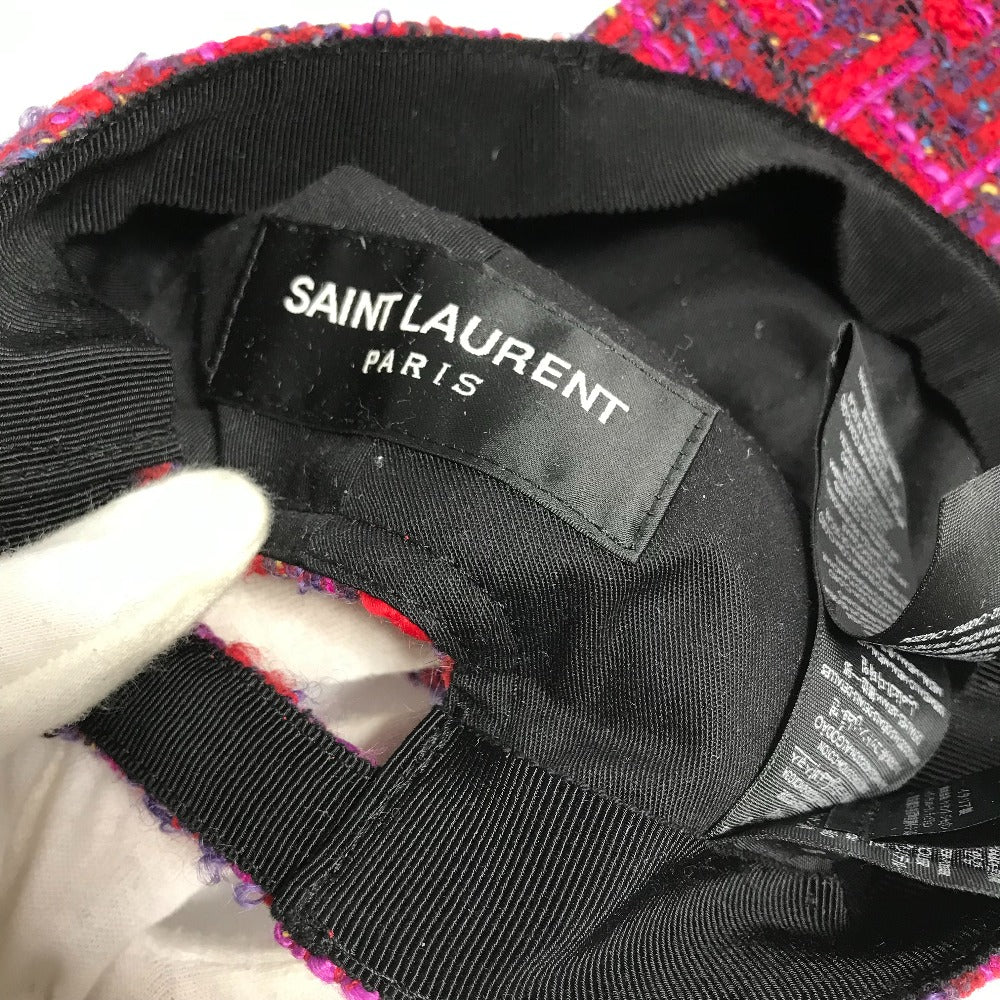 SAINT LAURENT PARIS 677545 Logo Tweed Baseball Cap, Wool, Women's, Red