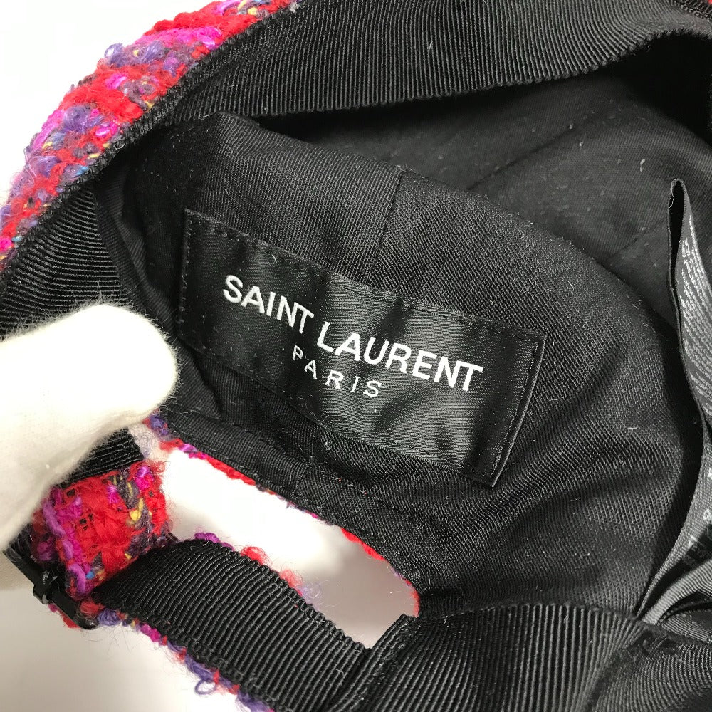 SAINT LAURENT PARIS 677545 Logo Tweed Baseball Cap, Wool, Women's, Red