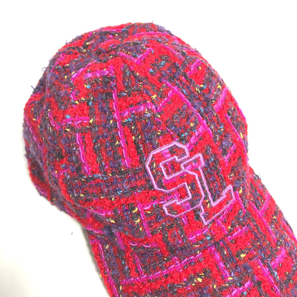 SAINT LAURENT PARIS 677545 Logo Tweed Baseball Cap, Wool, Women's, Red