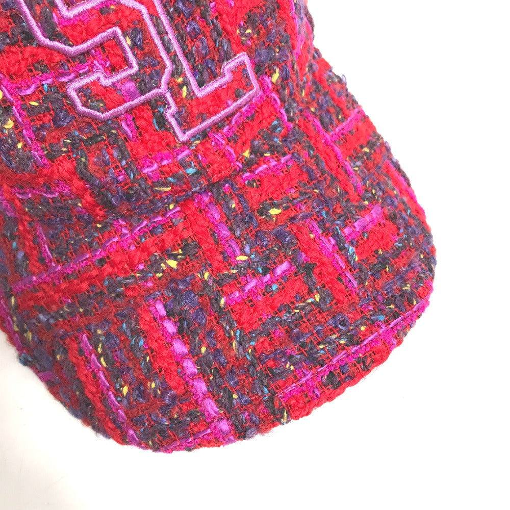 SAINT LAURENT PARIS 677545 Logo Tweed Baseball Cap, Wool, Women's, Red