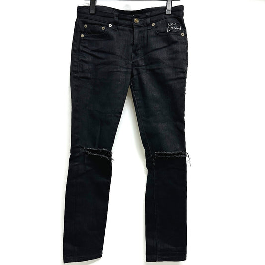 SAINT LAURENT PARIS D01 W/SK-LW クラッシュ ダメージ スキニー ジーンズ アパレル ボトムス デニムパンツ コットン レディース ブラック