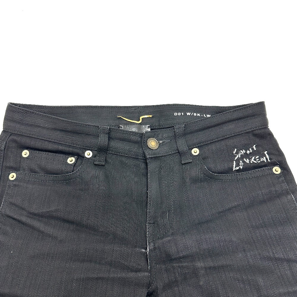 SAINT LAURENT PARIS D01 W/SK-LW クラッシュ ダメージ スキニー ジーンズ アパレル ボトムス デニムパンツ コットン レディース ブラック