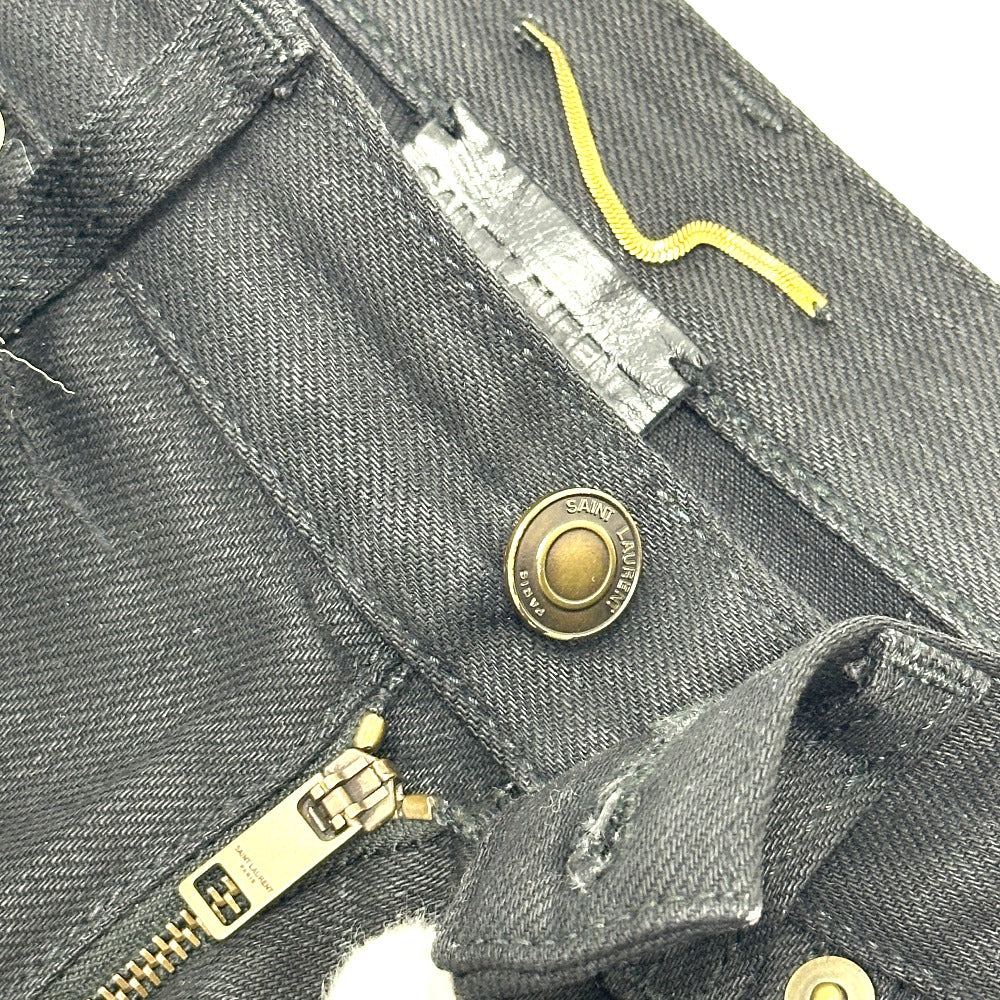 SAINT LAURENT PARIS D01 W/SK-LW クラッシュ ダメージ スキニー ジーンズ アパレル ボトムス デニムパンツ コットン レディース ブラック