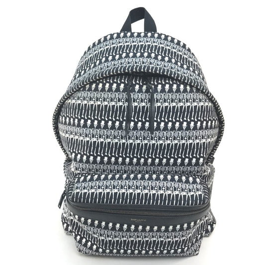 SAINT LAURENT PARIS 435988 スカル柄 ドクロ リュックサック リュックサック キャンバス レディース ブラック ブラック×ホワイト