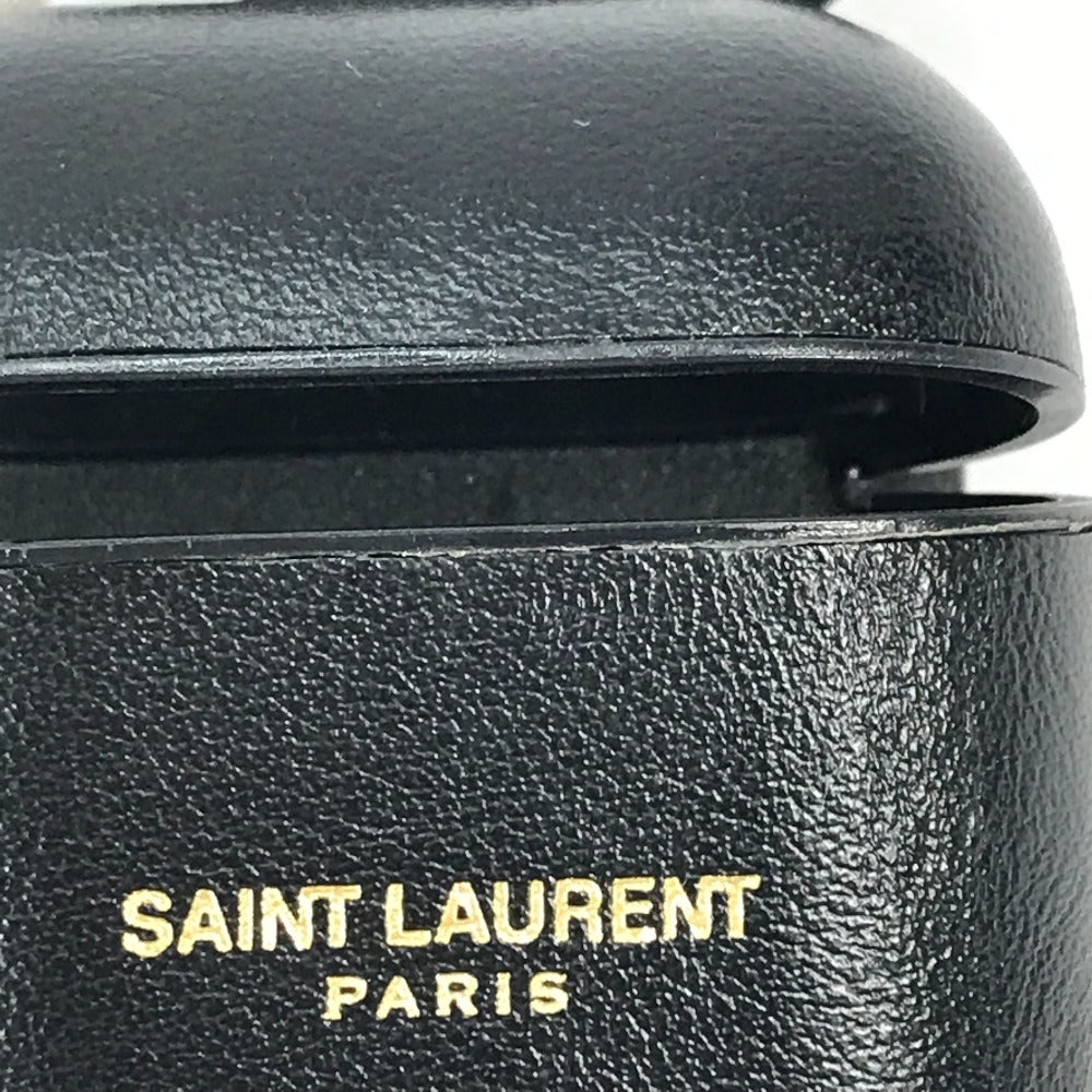 SAINT LAURENT PARIS 635662 エアポッズ apple アップル イヤホン ロゴ airpodsケース キーホルダー イヤフォンケース レザー レディース ブラック