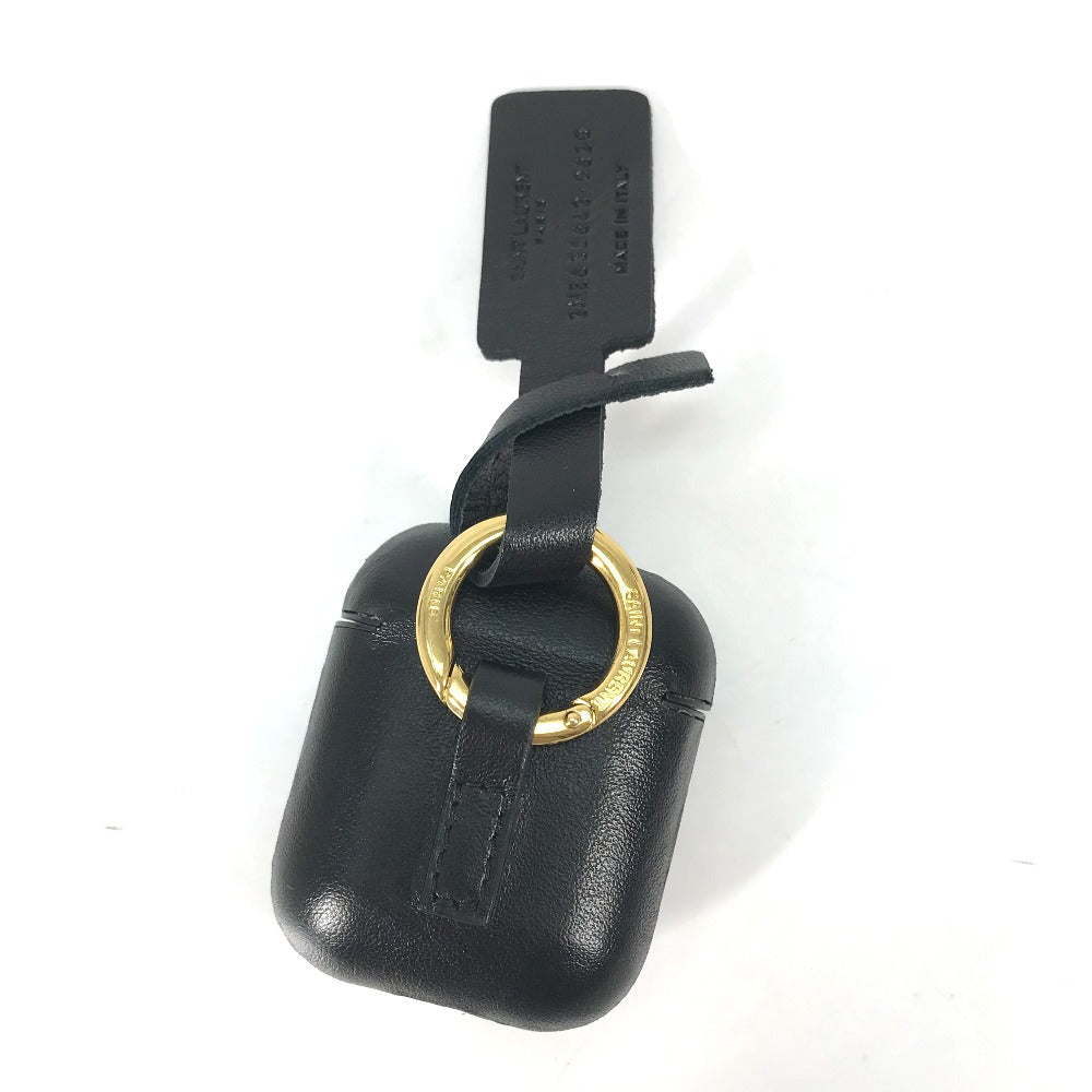 SAINT LAURENT PARIS 635662 エアポッズ apple アップル イヤホン ロゴ airpodsケース キーホルダー イヤフォンケース レザー レディース ブラック