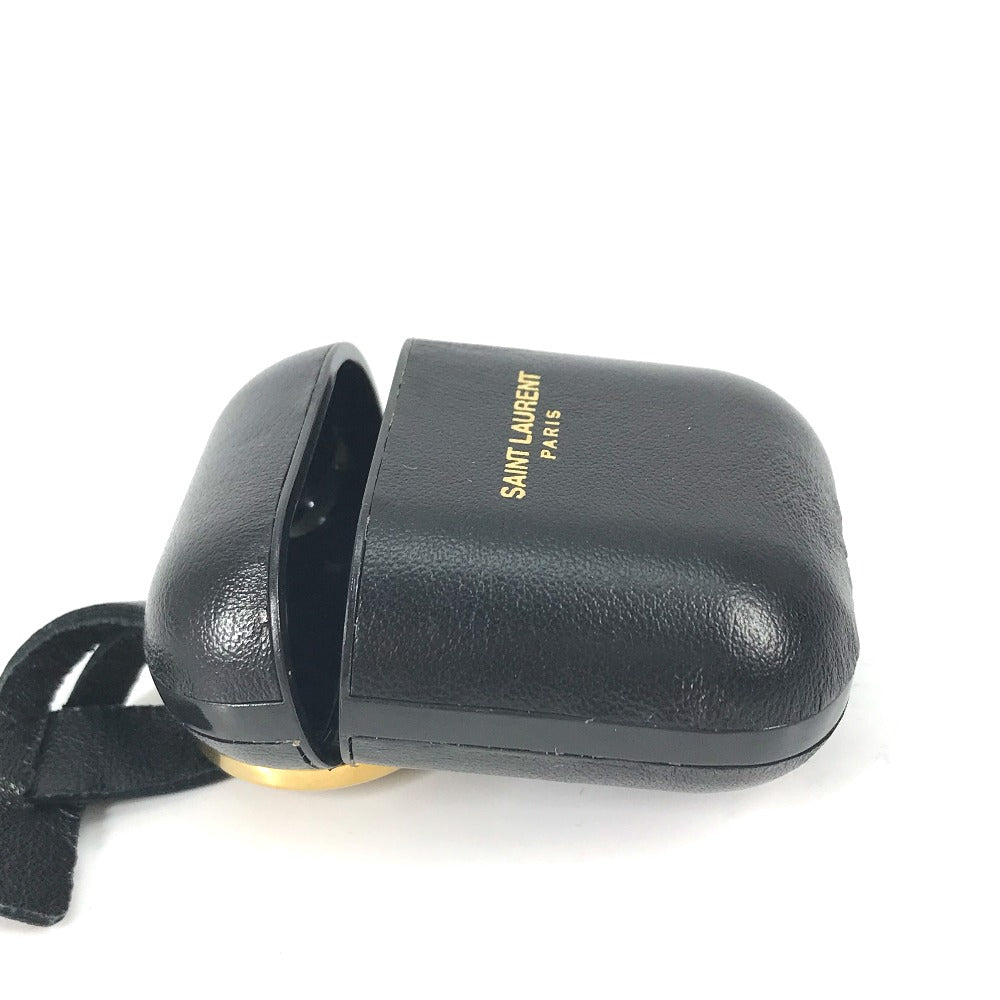 SAINT LAURENT PARIS 635662 エアポッズ apple アップル イヤホン ロゴ airpodsケース キーホルダー イヤフォンケース レザー レディース ブラック