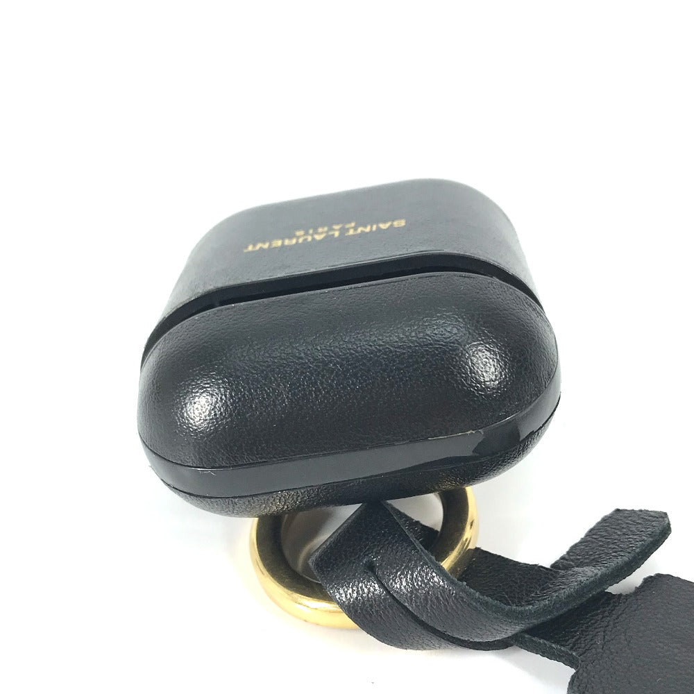 SAINT LAURENT PARIS 635662 エアポッズ apple アップル イヤホン ロゴ airpodsケース キーホルダー イヤフォンケース レザー レディース ブラック