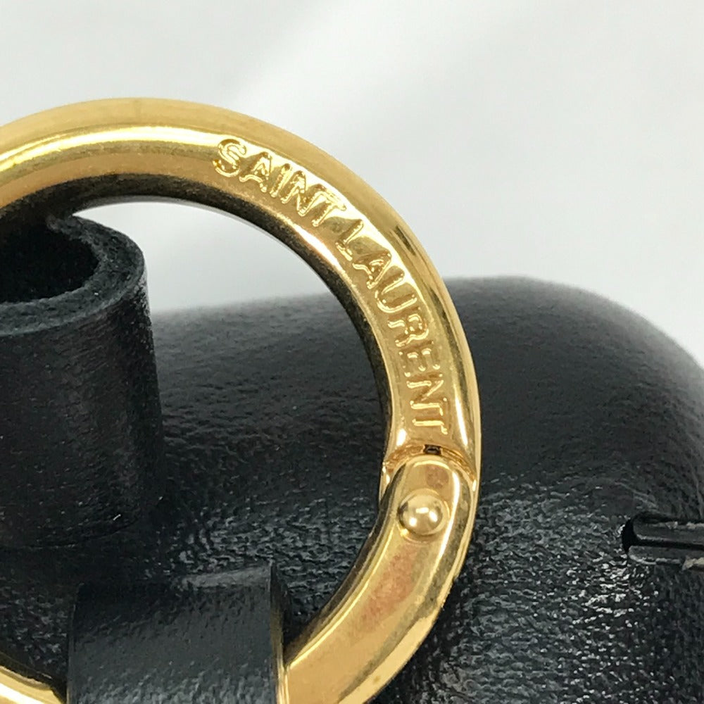 SAINT LAURENT PARIS 635662 エアポッズ apple アップル イヤホン ロゴ airpodsケース キーホルダー イヤフォンケース レザー レディース ブラック