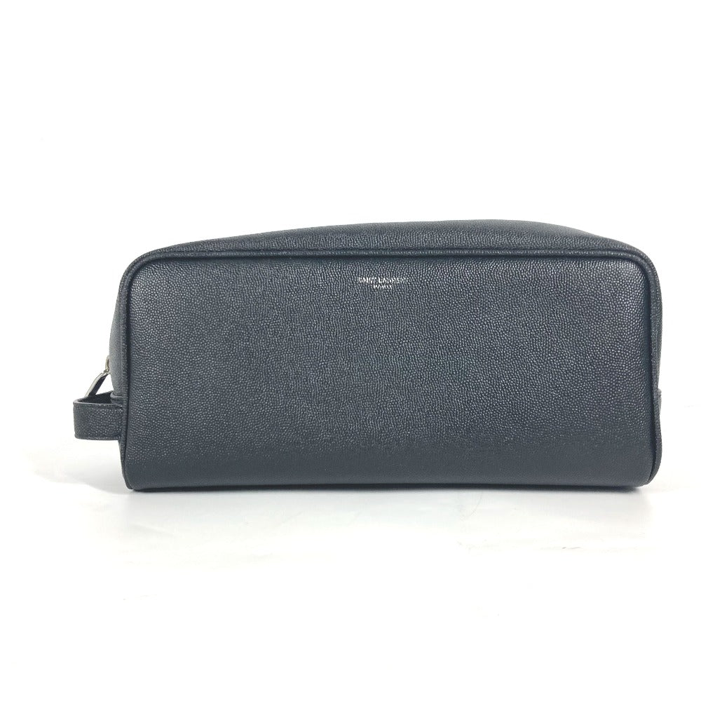 SAINT LAURENT PARIS 609347 ロゴ 持ち手つき グルーミングケース ポーチ カバン セカンドバッグ レザー メンズ ブラック