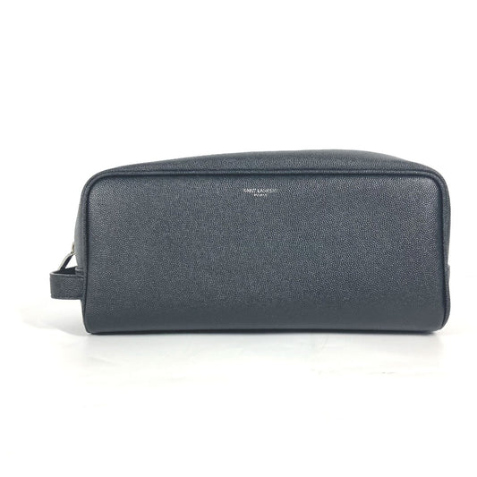 SAINT LAURENT PARIS 609347 ロゴ 持ち手つき グルーミングケース ポーチ カバン セカンドバッグ レザー メンズ ブラック