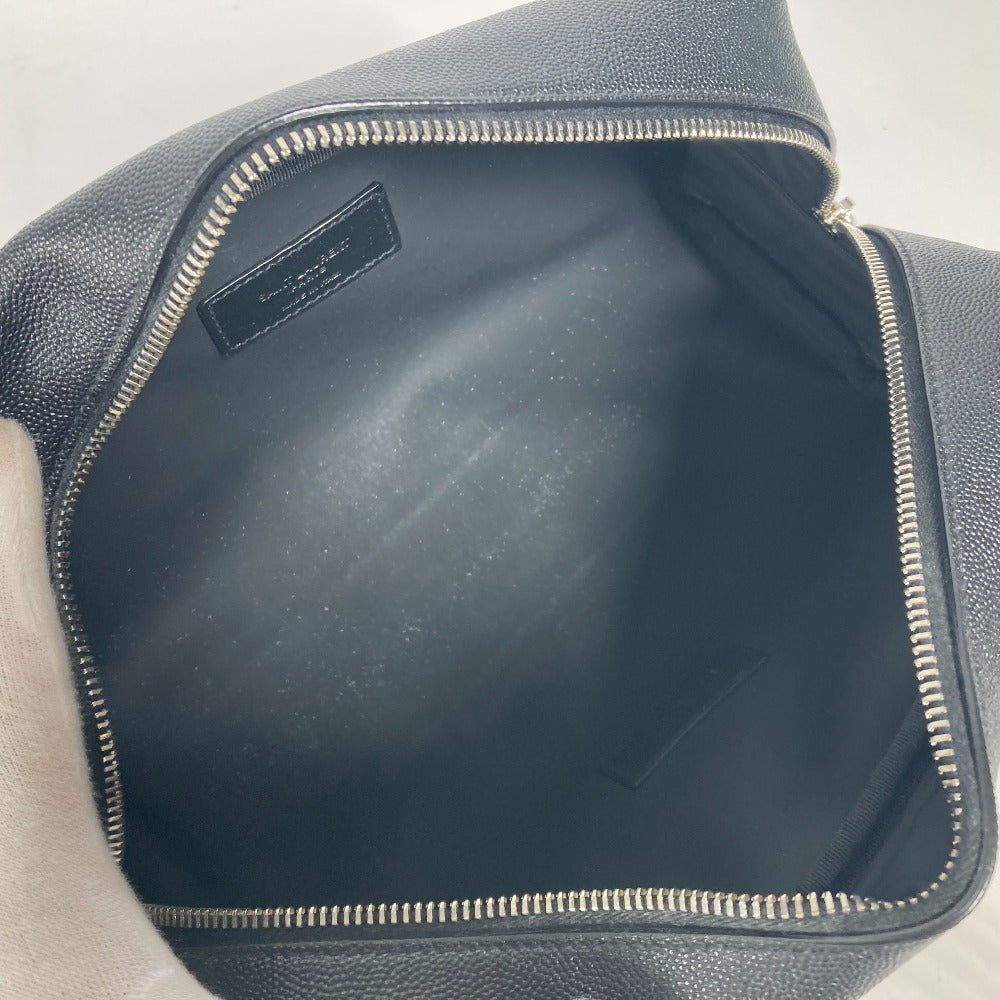 SAINT LAURENT PARIS 609347 ロゴ 持ち手つき グルーミングケース ポーチ カバン セカンドバッグ レザー メンズ ブラック