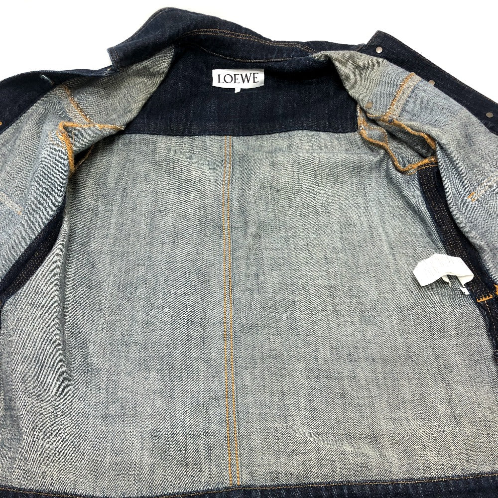 LOEWE S359Y50X77 ワークウエア デニムジャケット アパレル ロゴ レザーポケット ジャケット コットンデニム レディース ブルー