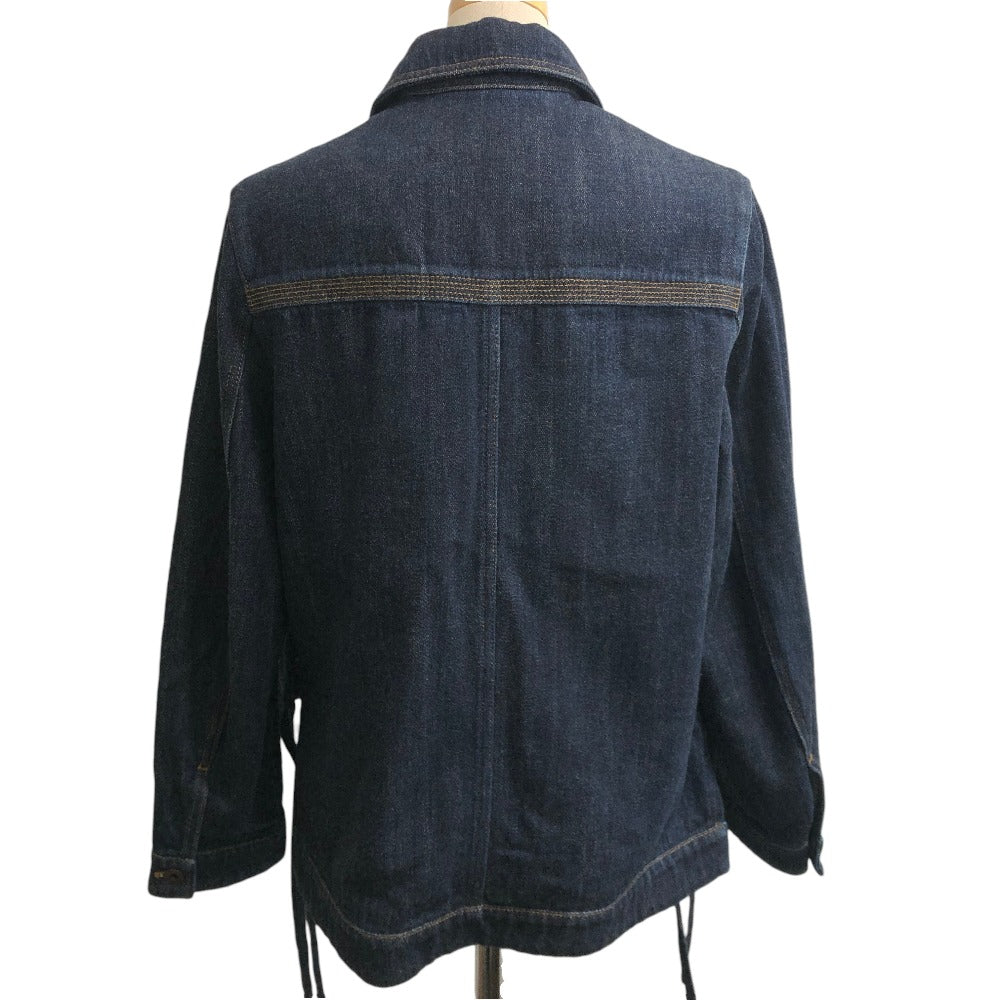LOEWE S359Y50X77 ワークウエア デニムジャケット アパレル ロゴ レザーポケット ジャケット コットンデニム レディース ブルー