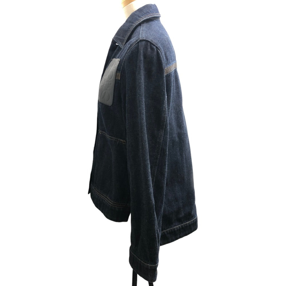 LOEWE S359Y50X77 ワークウエア デニムジャケット アパレル ロゴ レザーポケット ジャケット コットンデニム レディース ブルー