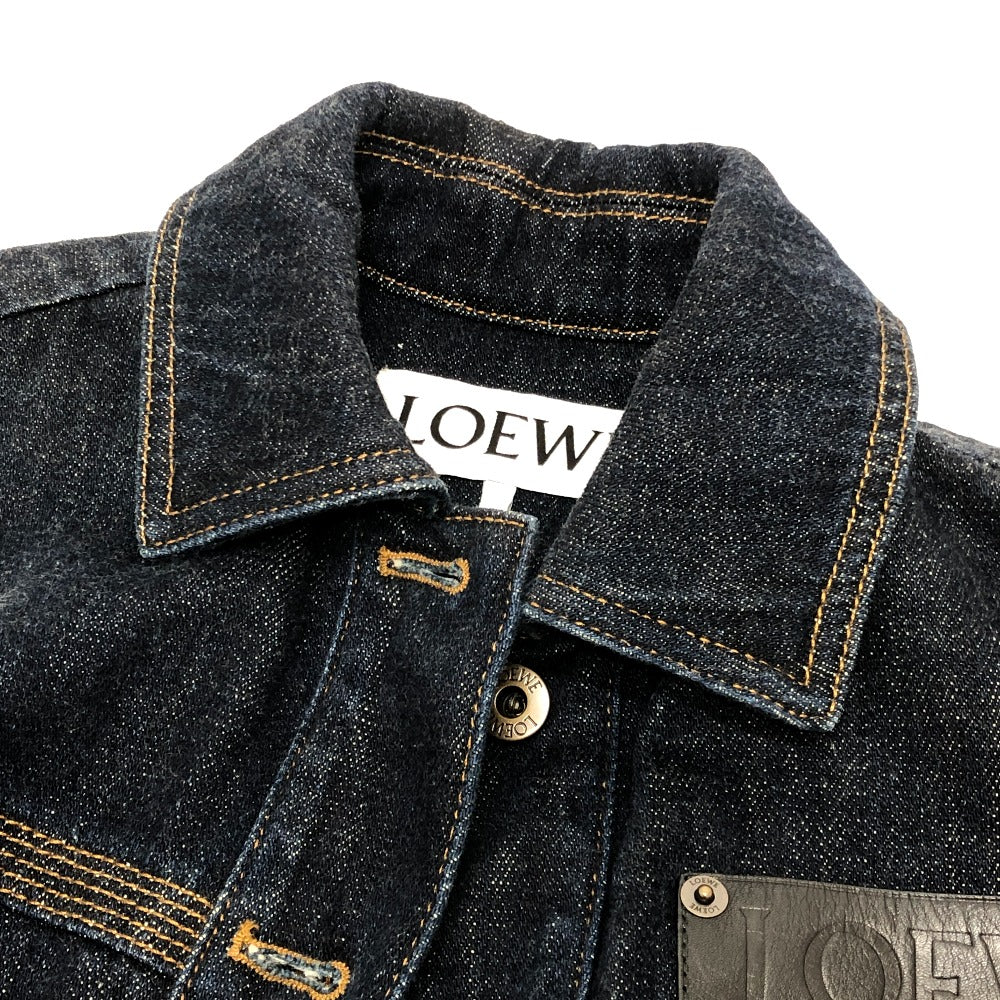 LOEWE S359Y50X77 ワークウエア デニムジャケット アパレル ロゴ レザーポケット ジャケット コットンデニム レディース ブルー