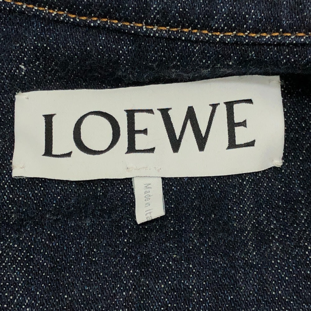 LOEWE S359Y50X77 ワークウエア デニムジャケット アパレル ロゴ レザーポケット ジャケット コットンデニム レディース ブルー
