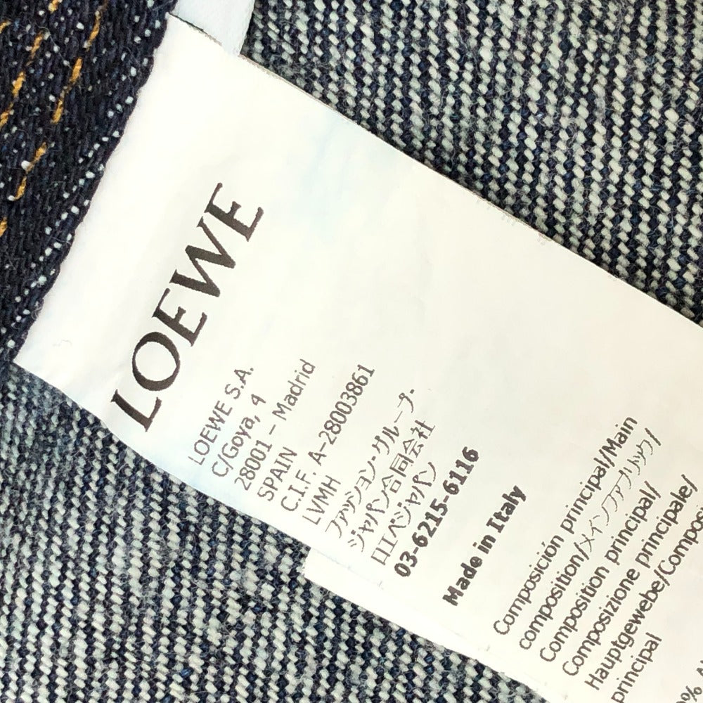 LOEWE S359Y50X77 ワークウエア デニムジャケット アパレル ロゴ レザーポケット ジャケット コットンデニム レディース ブルー