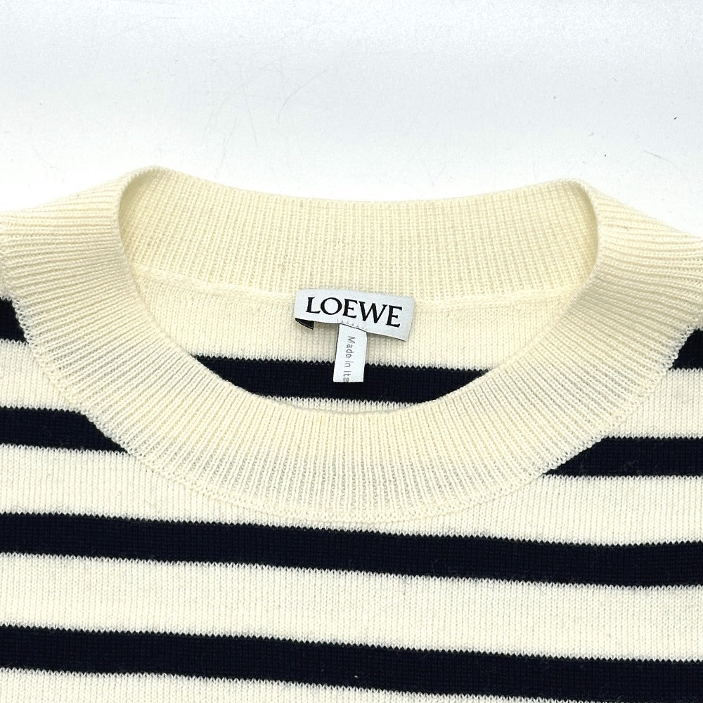 LOEWE S359Y14KF4 アナグラム ボーダー ショート丈 アパレル セーター ウール レディース ホワイト