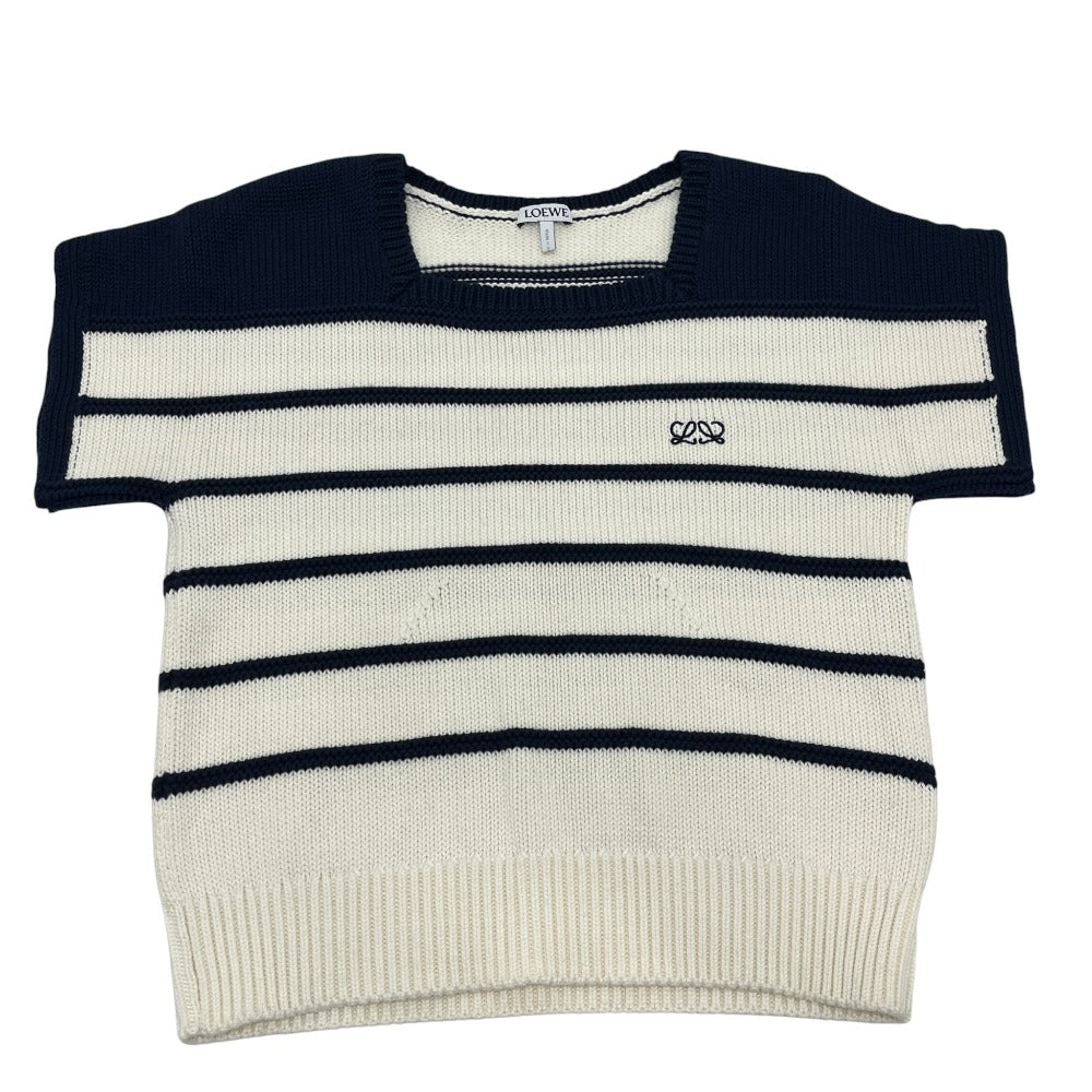 LOEWE S359Y55K79 Anagram Stripes Knit short-sleeved sleeveless apparel sweater cotton White/Navy Used