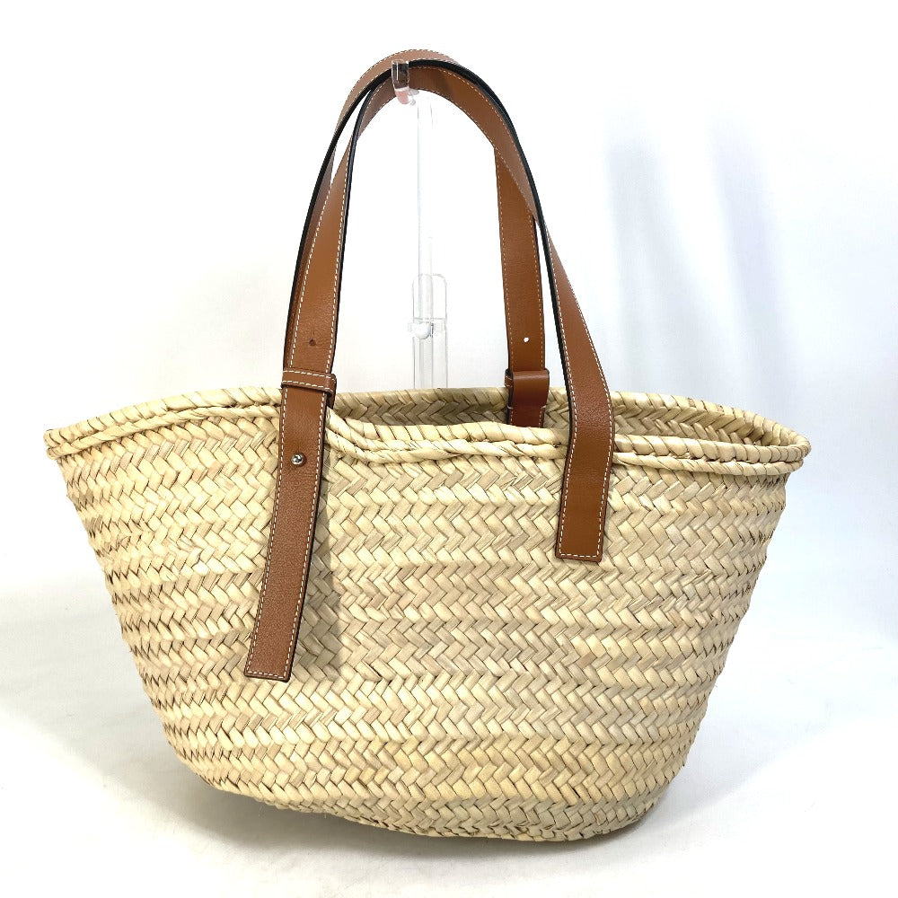 LOEWE A223S92X01 Anagram Shoulder Bag, Medium Basket Bag, Straw Tote Bag, Women's, Orange