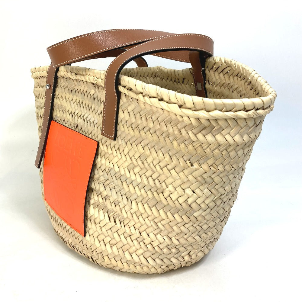 LOEWE A223S92X01 Anagram Shoulder Bag, Medium Basket Bag, Straw Tote Bag, Women's, Orange