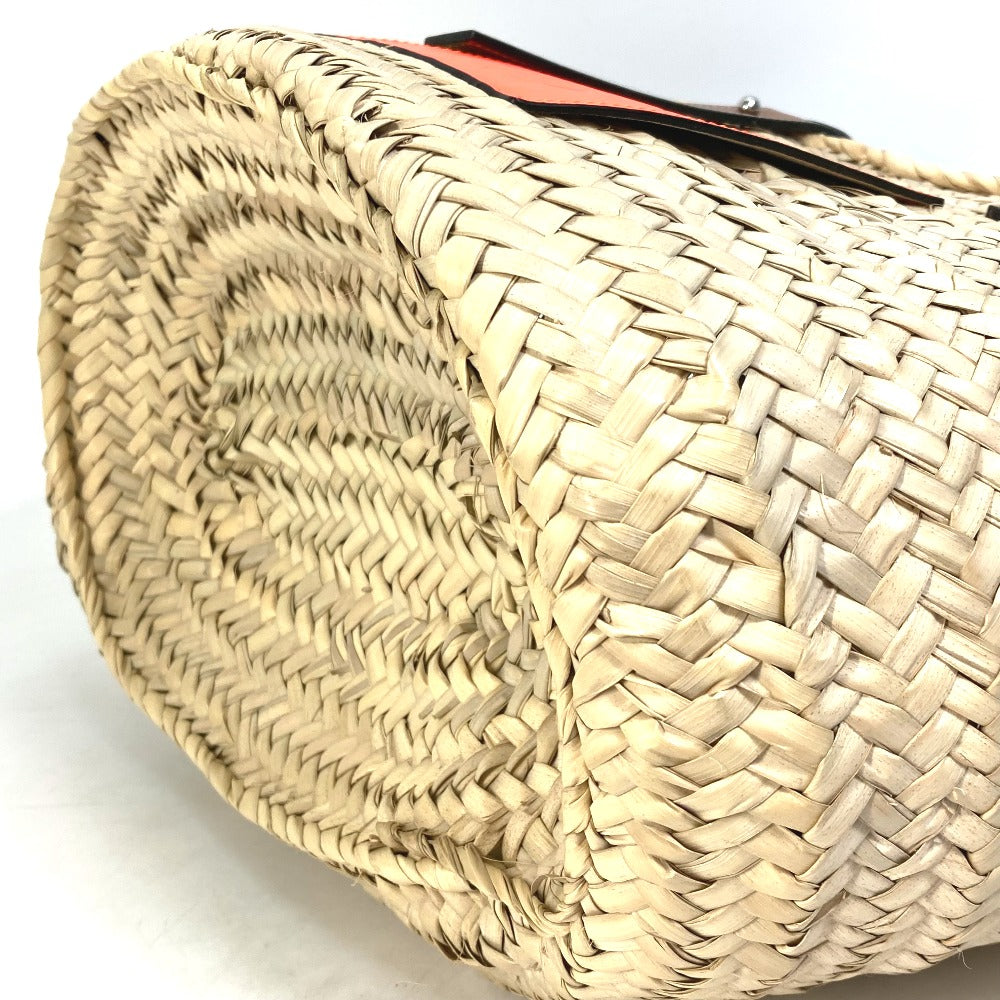 LOEWE A223S92X01 Anagram Shoulder Bag, Medium Basket Bag, Straw Tote Bag, Women's, Orange
