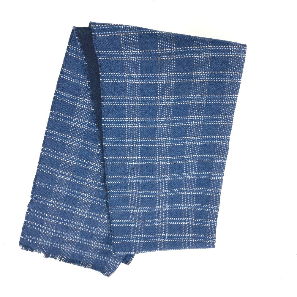 LOEWE アナグラム チェック フリンジ マフラー ウール ユニセックス ブルー - brandshop-reference