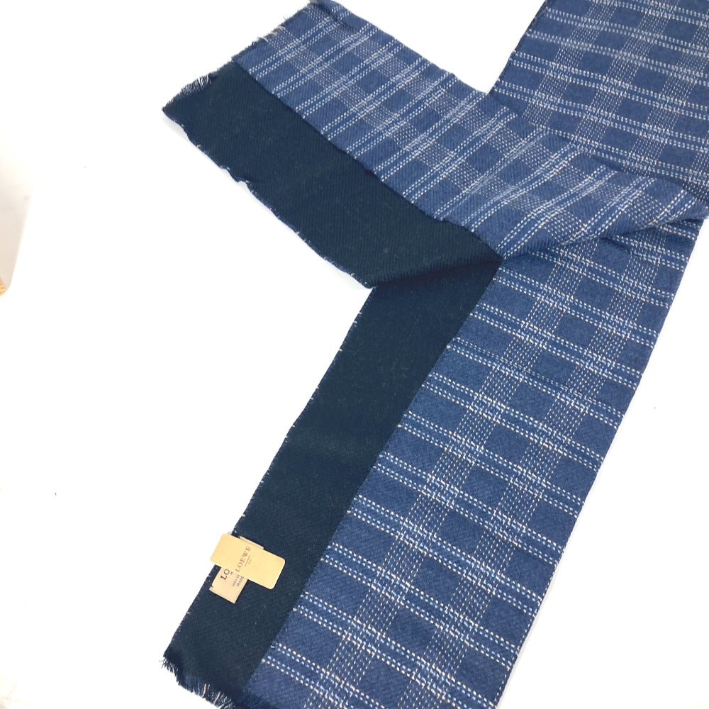 LOEWE アナグラム チェック フリンジ マフラー ウール ユニセックス ブルー - brandshop-reference