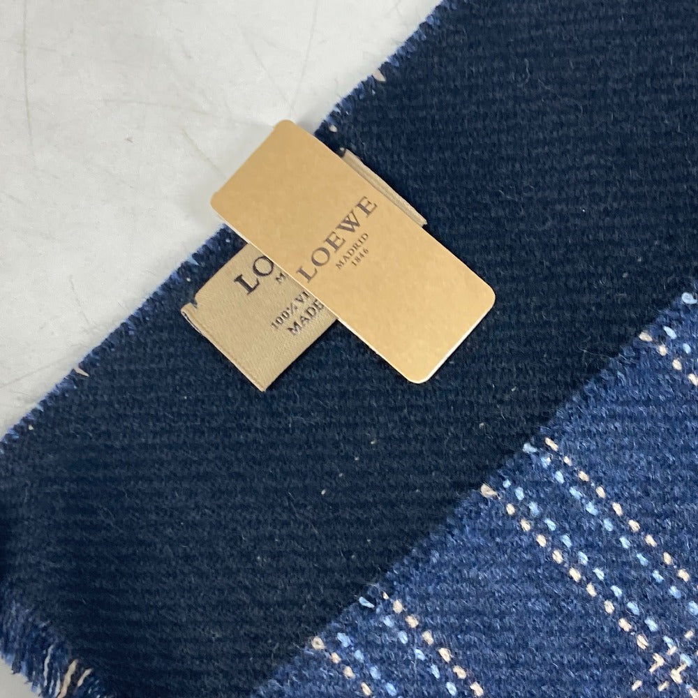 LOEWE アナグラム チェック フリンジ マフラー ウール ユニセックス ブルー - brandshop-reference