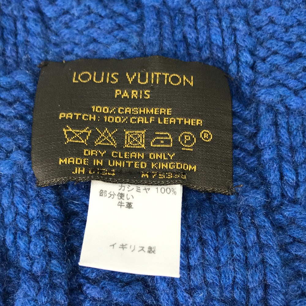 LOUIS VUITTON M75339 エシャルプヘルシンキ レザータグ 革タグ マフラー カシミヤ メンズ ブルー