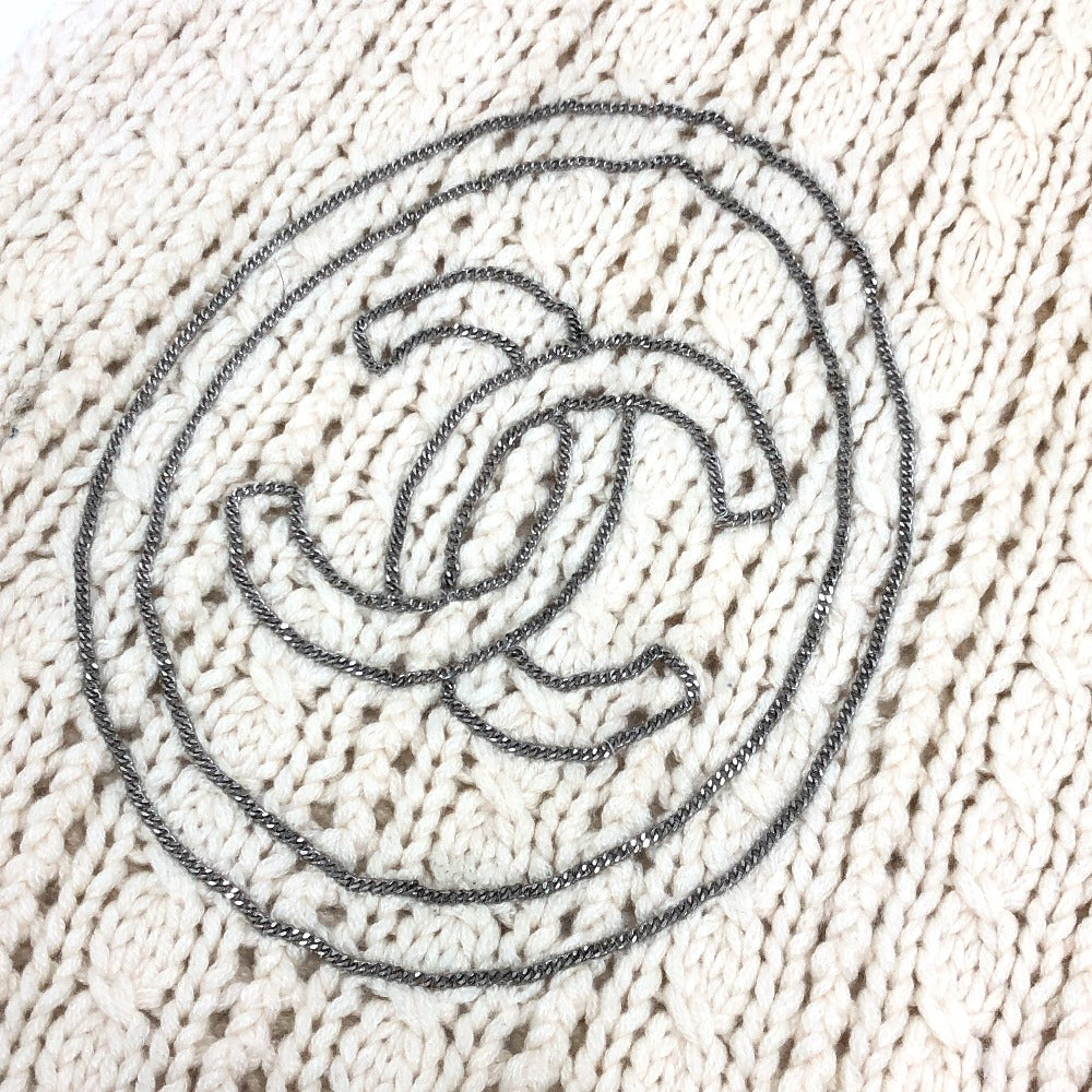 CHANEL チェーン ココマーク ニット ケーブルニット 防寒具 ファッション小物 マフラー カシミヤ レディース ホワイト