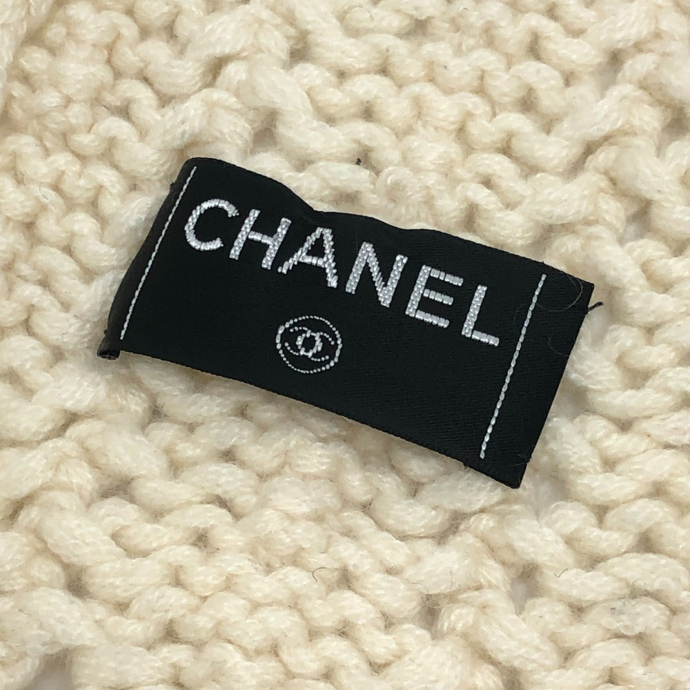 CHANEL チェーン ココマーク ニット ケーブルニット 防寒具 ファッション小物 マフラー カシミヤ レディース ホワイト