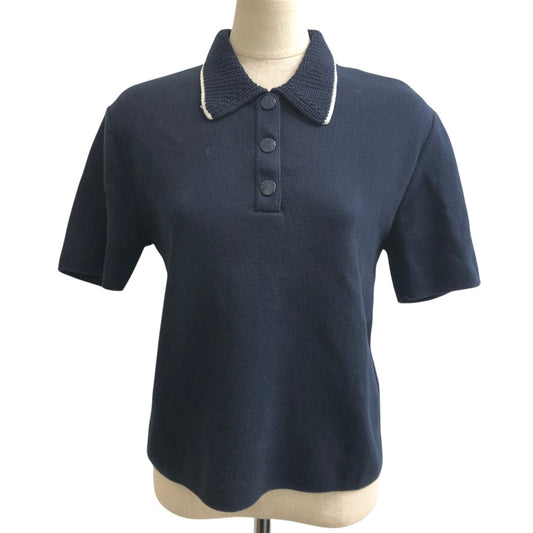 MONCLER Logo Patch Apparel Top Knit Collar Short Sleeve Knit Polo Polo Shirt Cotton Women's Navy