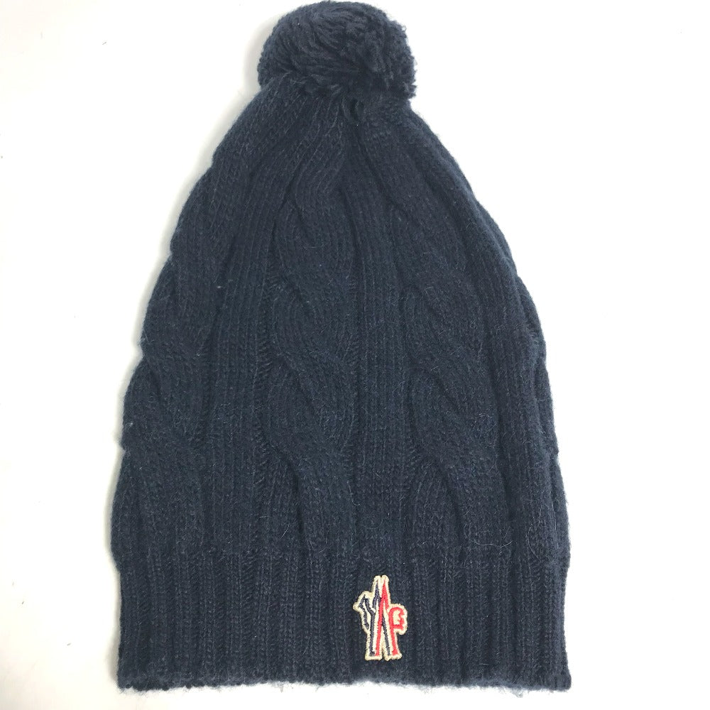 MONCLER Pom-Pom Logo Beanie Hat, Knit Cap, Wool Knit Hat, Women's, Navy
