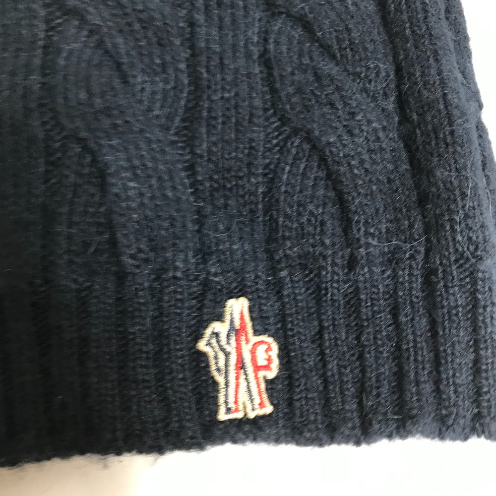 MONCLER Pom-Pom Logo Beanie Hat, Knit Cap, Wool Knit Hat, Women's, Navy
