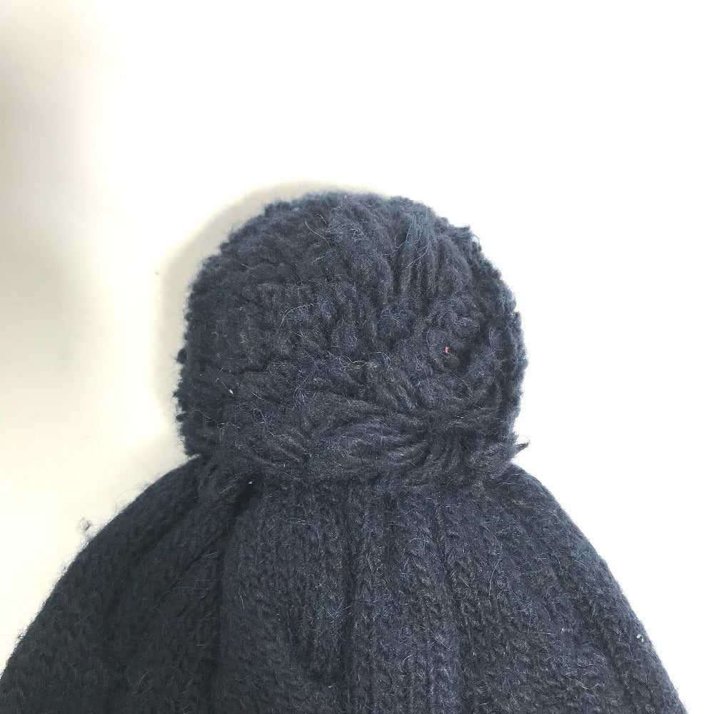 MONCLER Pom-Pom Logo Beanie Hat, Knit Cap, Wool Knit Hat, Women's, Navy