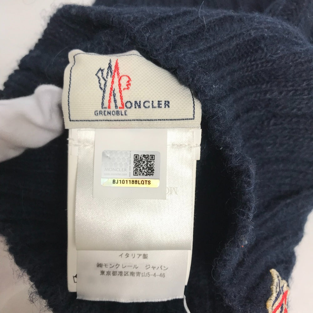 MONCLER Pom-Pom Logo Beanie Hat, Knit Cap, Wool Knit Hat, Women's, Navy