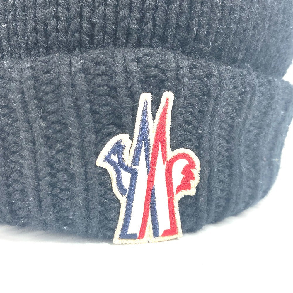 MONCLER logo patch beanie hat, knit cap, wool knit hat, women's, black