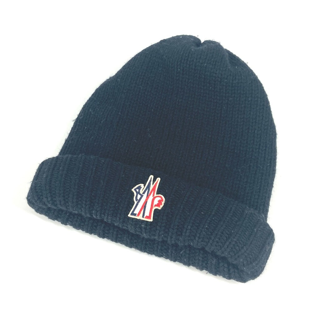 MONCLER logo patch beanie hat, knit cap, wool knit hat, women's, black