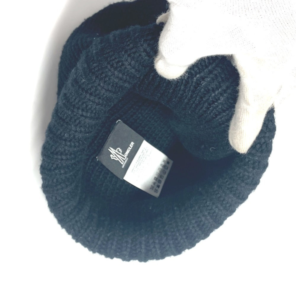 MONCLER logo patch beanie hat, knit cap, wool knit hat, women's, black