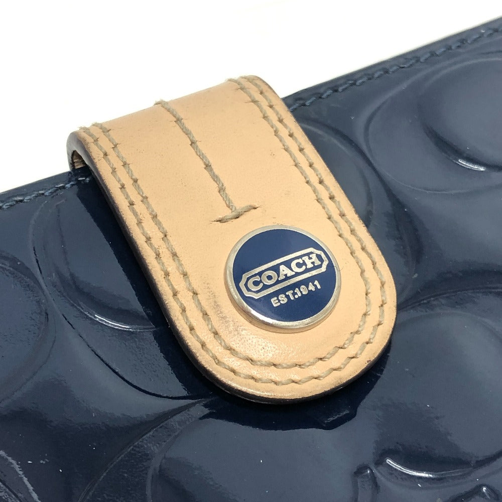 COACH Signature Bi-fold long wallet with logo Long Wallet Enamel / Leather blue Used