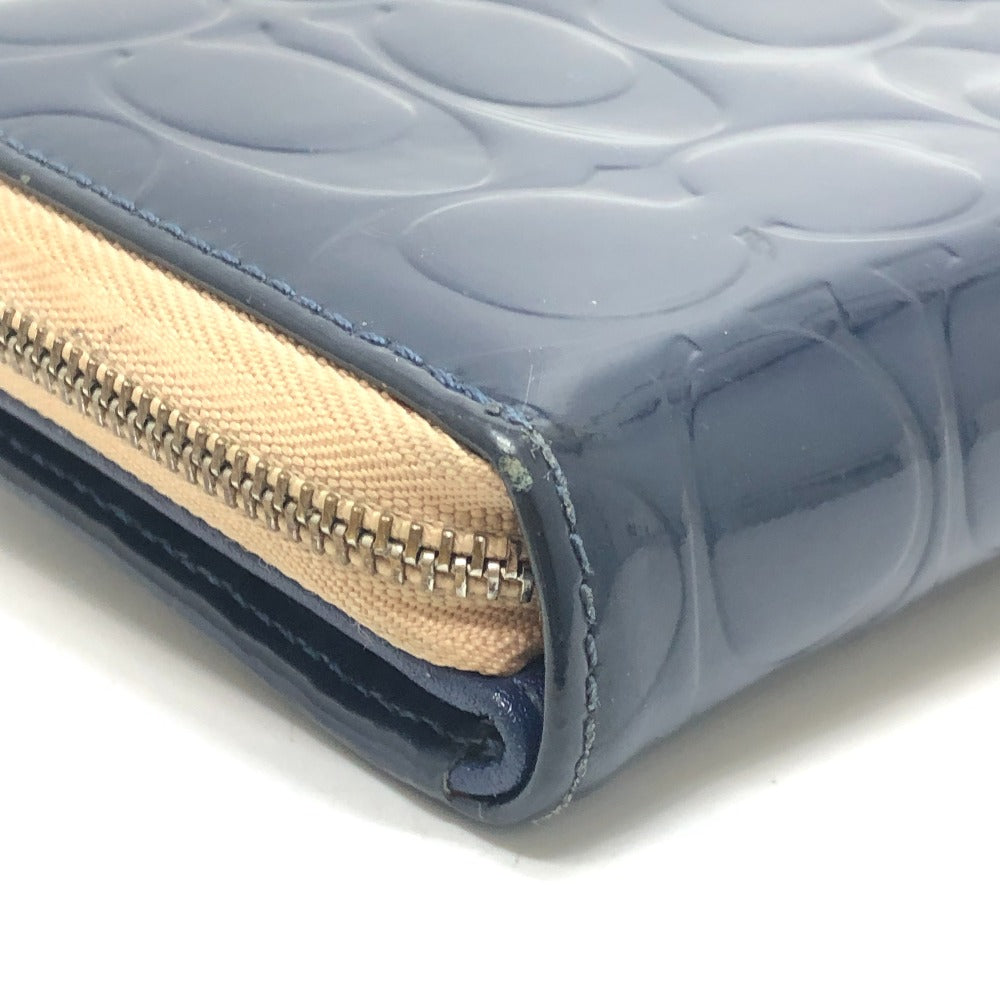 COACH Signature Bi-fold long wallet with logo Long Wallet Enamel / Leather blue Used