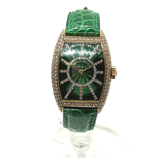 FRANCK MULLER 1750S6PMCD トノーカーベックス 文字盤ダイヤ ベゼルダイヤ 手巻き 腕時計 K18YG レディース ゴールド