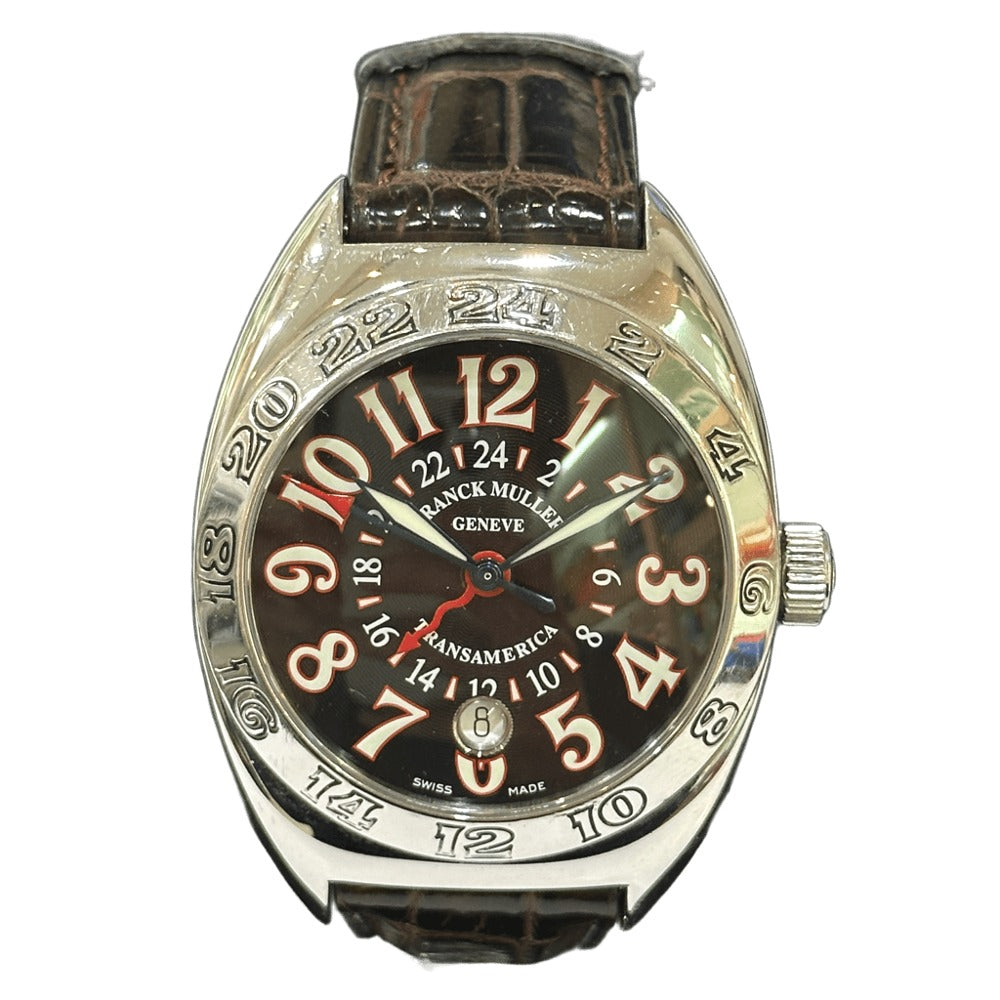 FRANCK MULLER 2000WW GMT デイト トランスアメリカ ワールドワイド 自動巻き 腕時計 SS メンズ シルバー×ブラックベルト