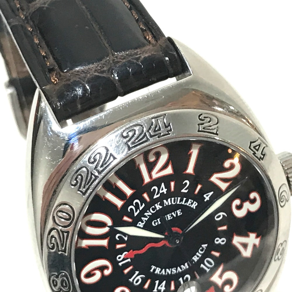 FRANCK MULLER 2000WW GMT デイト トランスアメリカ ワールドワイド 自動巻き 腕時計 SS メンズ シルバー×ブラックベルト
